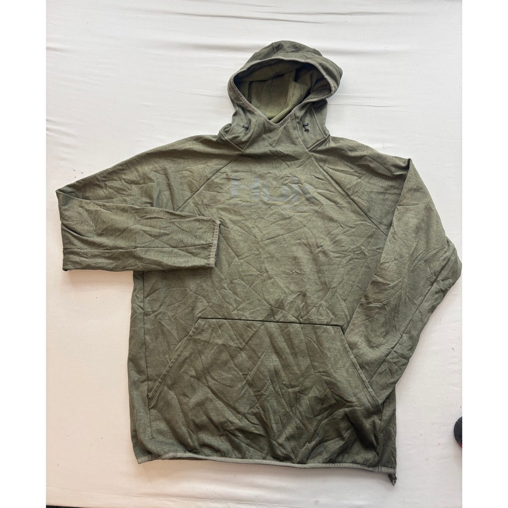 Huk Performance Fishing Hoodie Mens XL Olive Green Fleece Pullover Raglan Sleeve